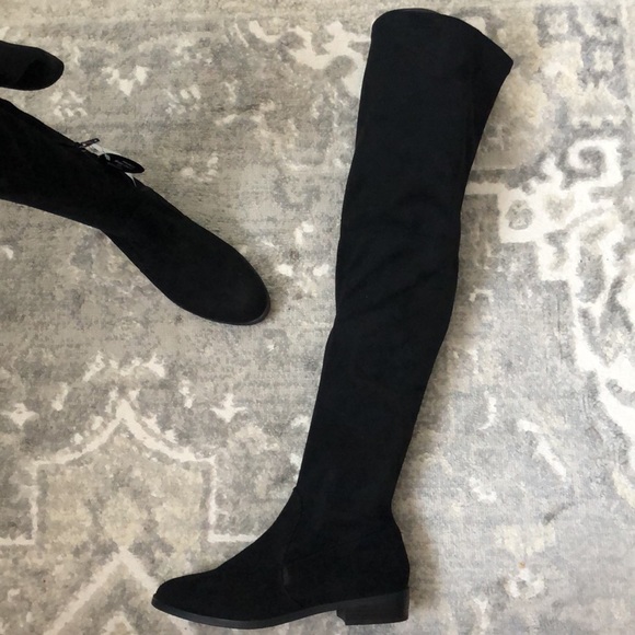 INC Black Flat Pull On Over The Knee Boots - Picture 5 of 7